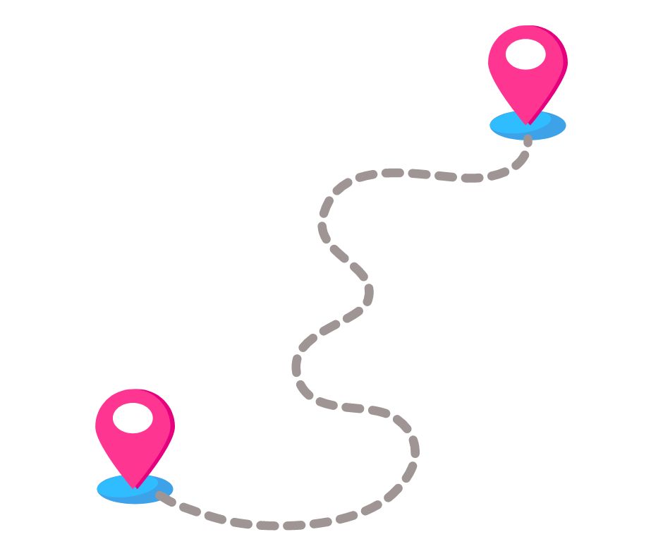 A dotted line connecting two location markers