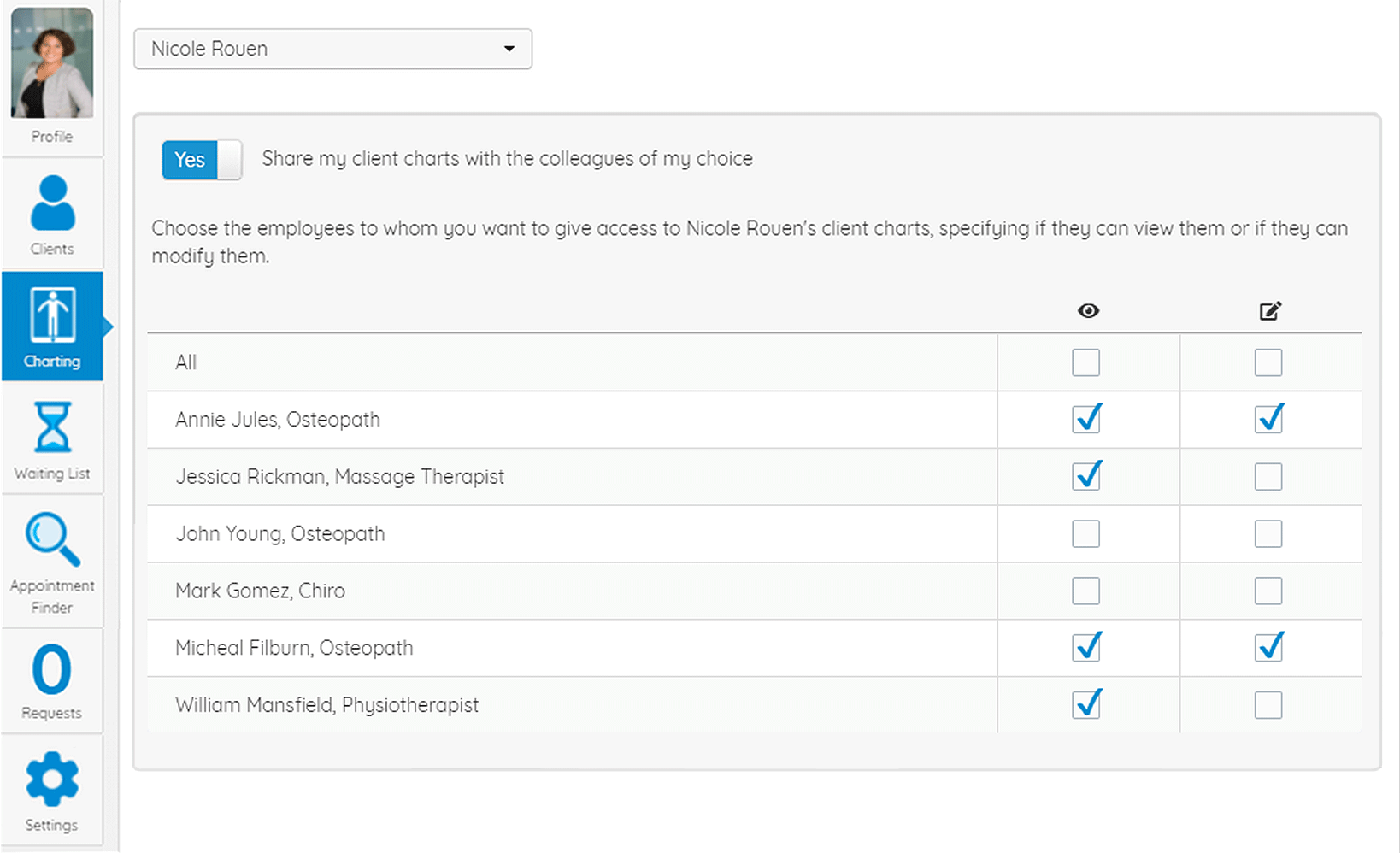 An employee's secure file sharing settings